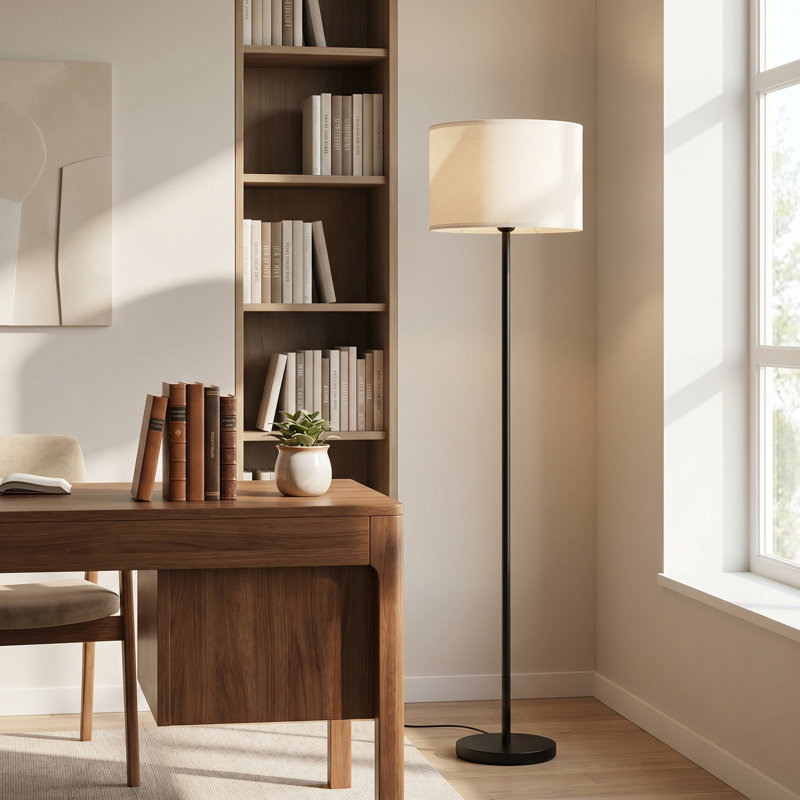 Modern Floor Lamp, Foot Pedal Switch, 60" Small Tall Lamps For Living Room Bedroom Office Dining Room Kitchen, Black Pole Lamp