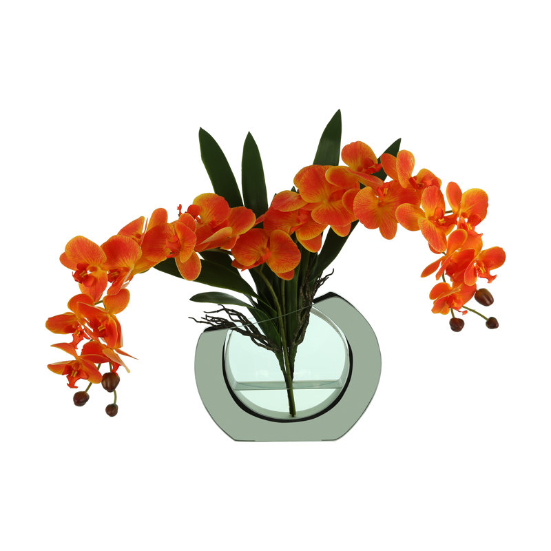 Orchid Floral Arrangement in Vase, Orange