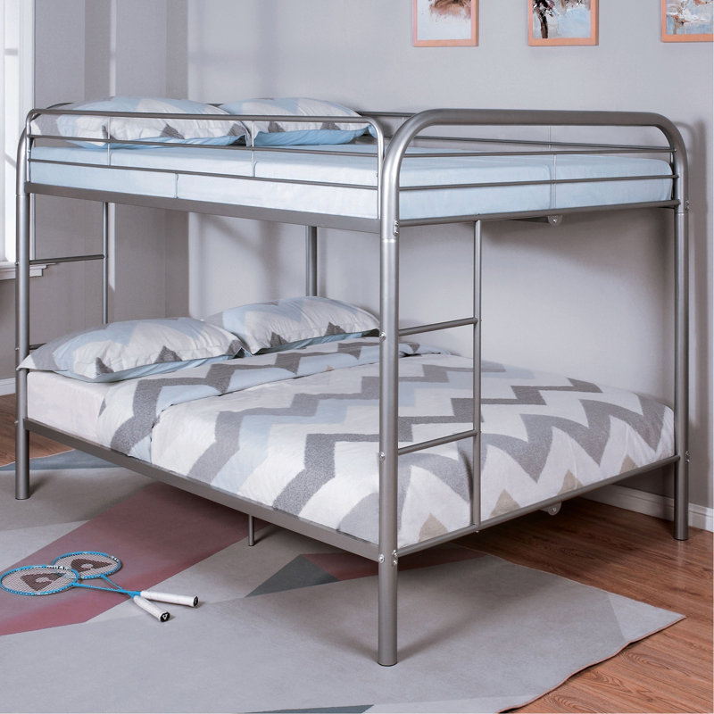 Lit double superposé au-dessus en métal au design contemporain avec cadre argenté et peu encombrant