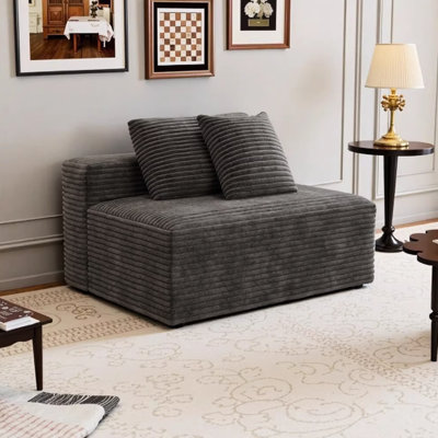 No - Assembly 2 Seat Sectional, Corduroy, Chaise For Comfort, Ideal Home Use, Black Foam Filling Couch, Lounge, Bedrooms, Interior