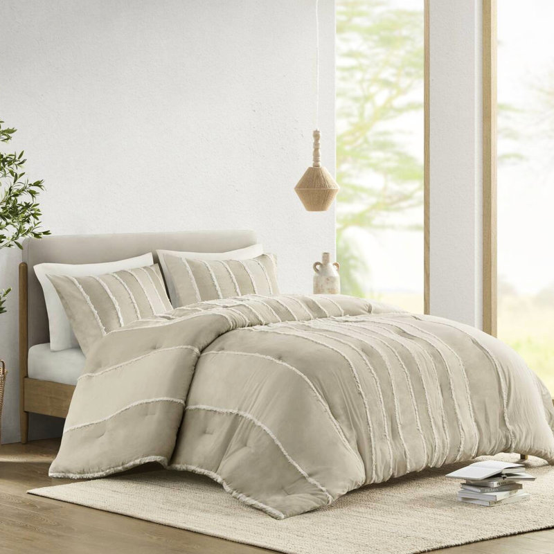 3 pièces d'édredon taupe très grand / très grand - Rembourrage en coton orné de garniture lavable à la machine