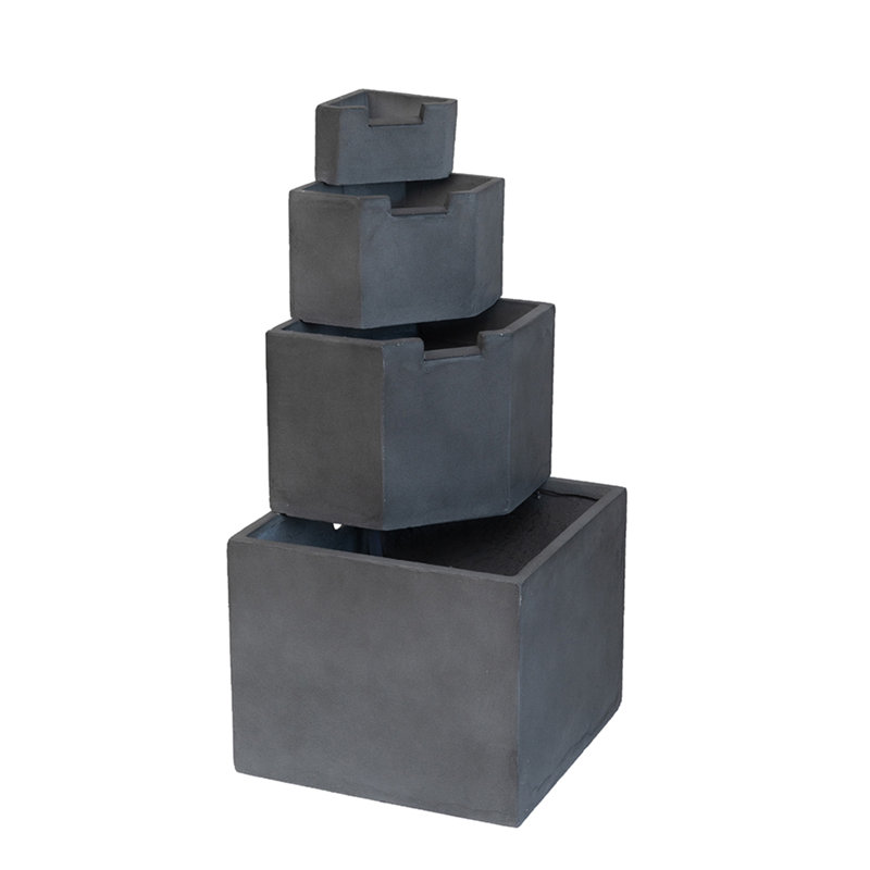 Fontaine d'extérieur 19,7 x 19,7 x 41,7 po à 4 niveaux en ciment gris