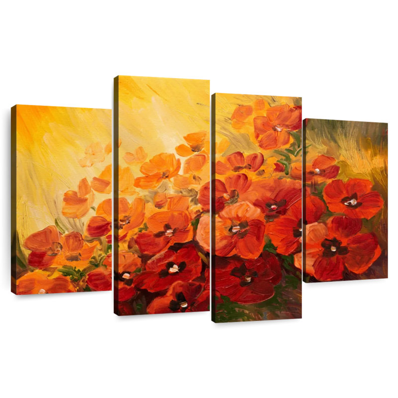 Harnek Red Poppies On Yellow, 22" H x 36" W