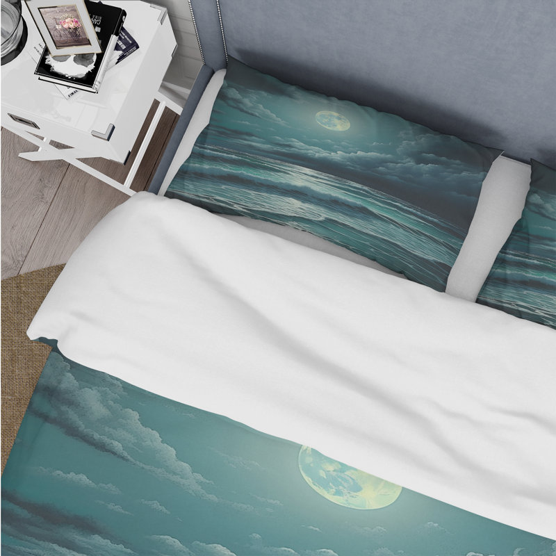 Ensemble de housse de couette de plage Super Moon Over The Sea IV - Microfibre de polyester