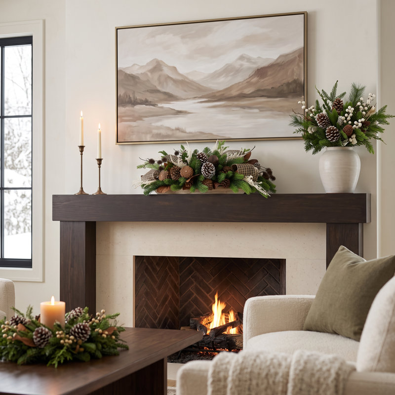 Holiday Centerpiece with Evergreens, Pinecones and Bows