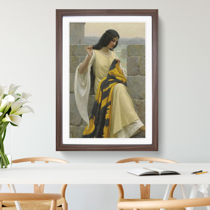 Stitching the Standard by Edmund Leighton - Picture Frame Painting, 36cm H x 27cm W x 2cm D, Walnut Framed