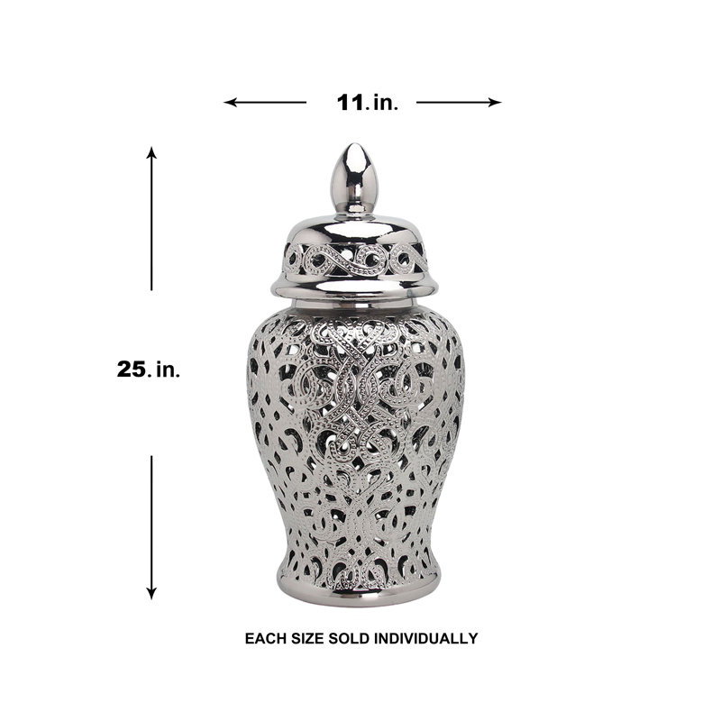 Doreon Handmade Ceramic Ginger Jar, 25" H x 11" W x 11" D, Silver