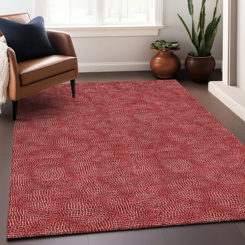 Addison Red 3' x 5' Synthetic Washable Rectangular Rug