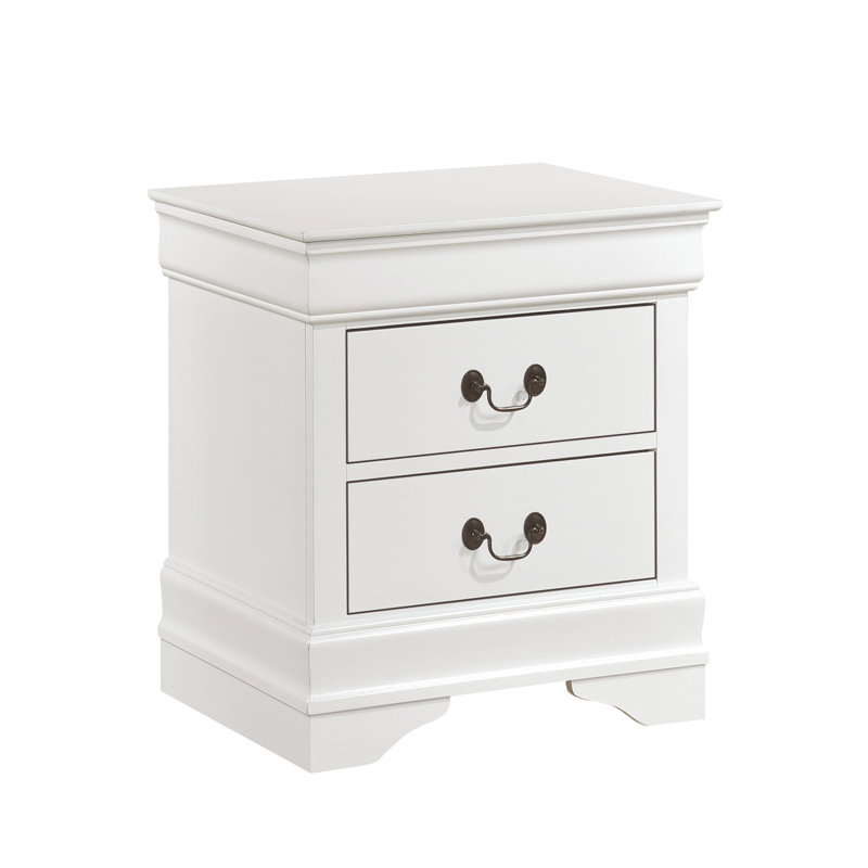 Table de chevet blanche traditionnelle avec poignées et tiroirs antiques | Idée de cadeau