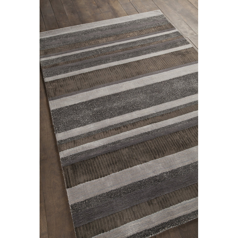 Tapis rayé fabriqué à la main tissé à plat brun Youngquist, Rectangle 7 pi 9 po x 10 pi 6 po