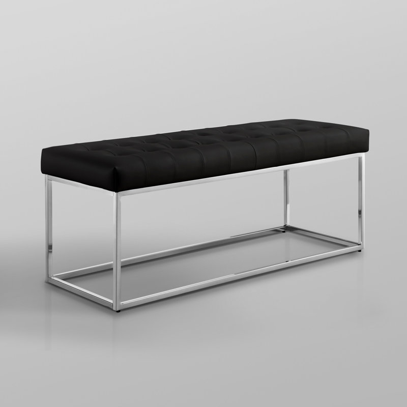 Banc rembourré 48 po en similicuir, Argent argent, Noir