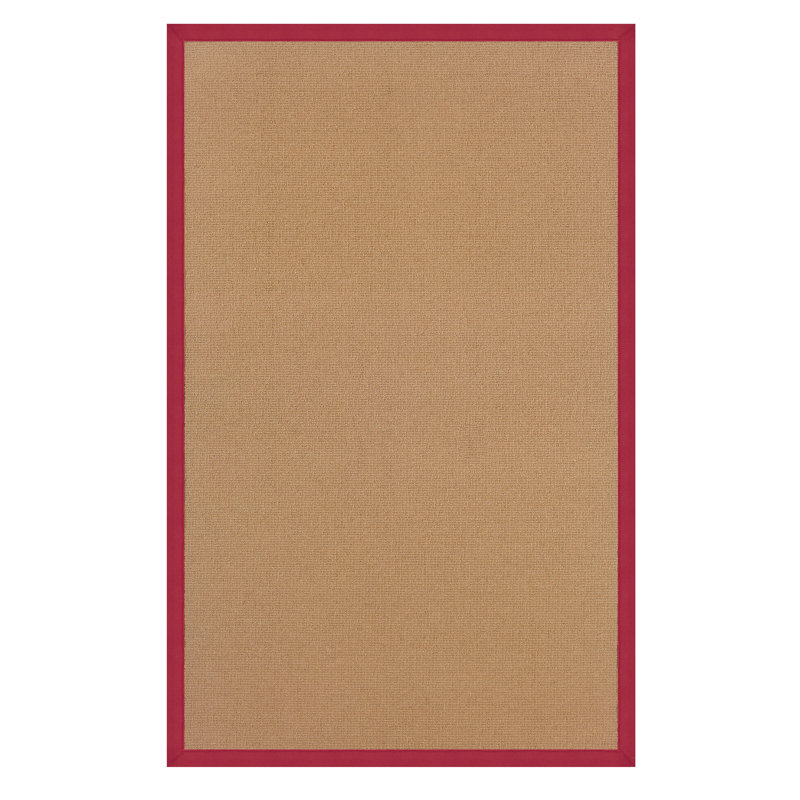 Nannette Handmade Dark Beige Berber with Red Cotton Border Made in the USA Area Rug, Rectangle 4' x 6'