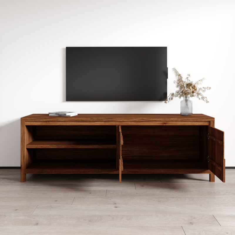 Meuble télé 70,9 po avec 2 portes et tablettes ouvertes Nature, Dark Rustic