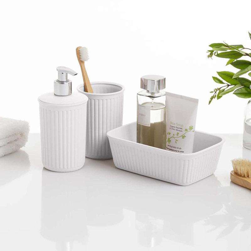 Ensemble d'accessoires de salle de bain nervuré, Blanc