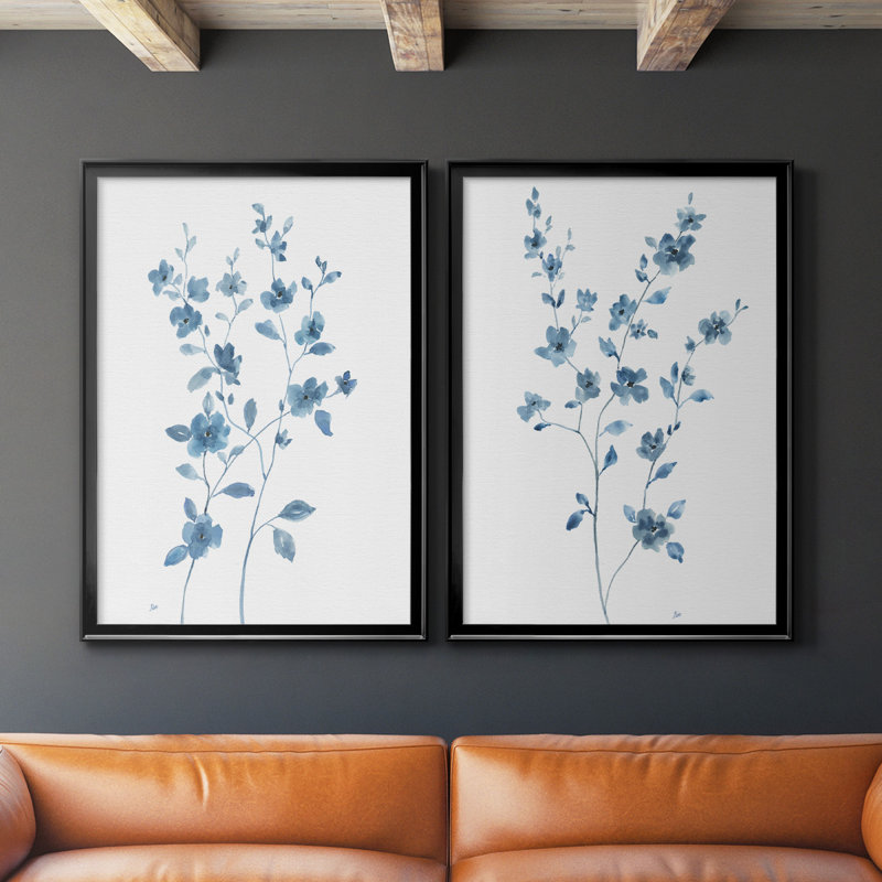 «Blue Blossom I», toile encadrée de qualité supérieure - prête à être accrochée, Noir, H 36,5 po x l 53 po x P 1,25 po