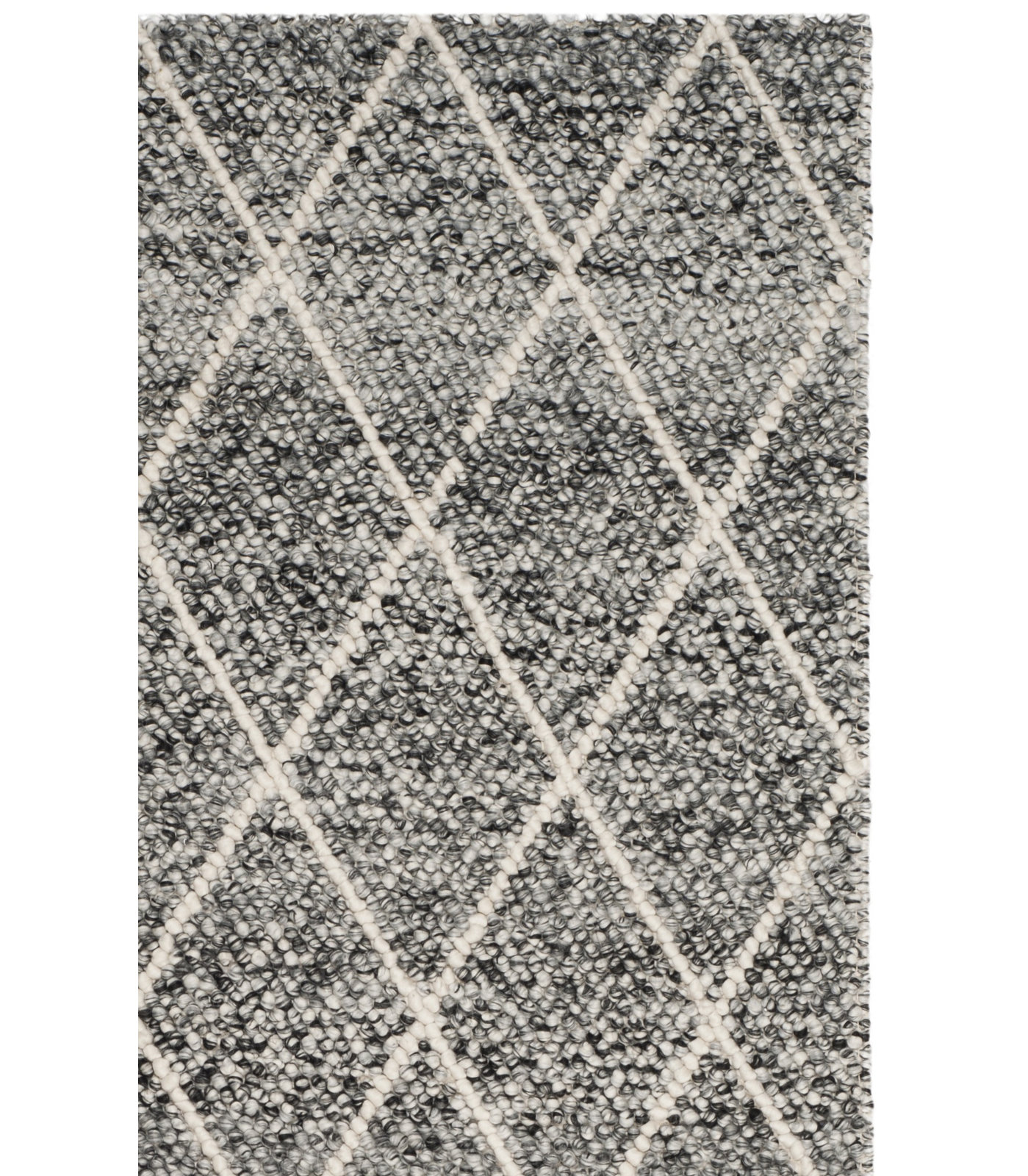 Russo Ivory Black Hand-Woven Geometric Wool Rug, Rectangle 8' x 10'
