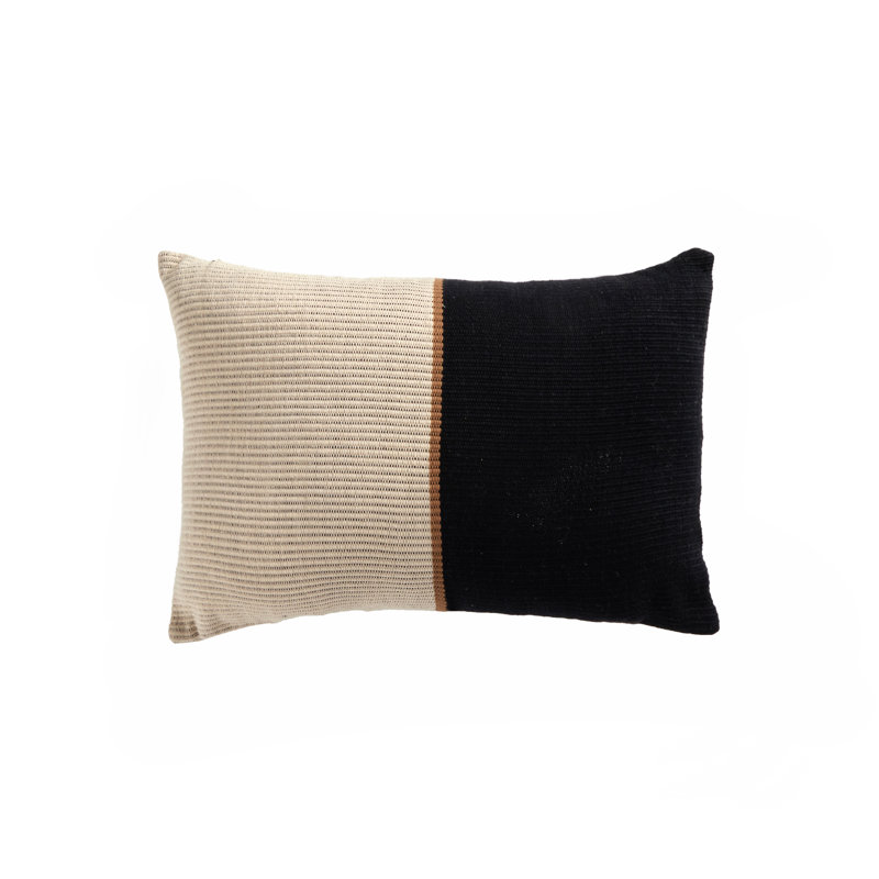 Handwoven Black and Beige Cotton Rectangular Throw Pillow 20" x 14"