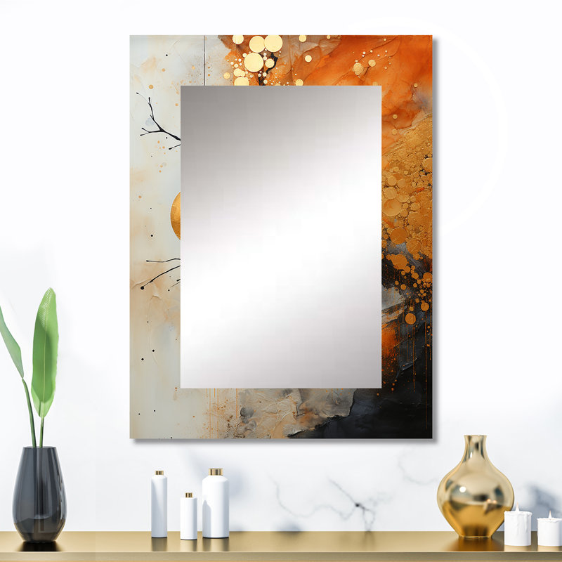 Gold Grey Rustic Reflections I - Abstract Collages Mirror, Gold Unique Wall Mirror, Printed Metal Art, 32" x 24"