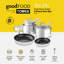 GF900276 Good Food in partnership with Tower Tri-Ply 5 Piece Cookware Set with 16cm, 18cm & 20cm Saucepans with Tempered Glass Lids, 20cm & 28cm Frying Pans, 10x Stronger Superior Ceramic Coating on the Frying Pans, Induction Compatible, Stainless Steel
