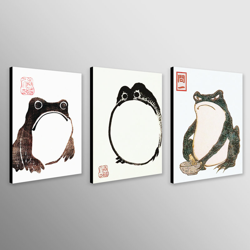 Vintage Angry/Happy/Sad Frog by Matsumoto Hoji - 3 Piece Wrapped Canvas Art Prints, 81cm H x 183cm W x 4cm D