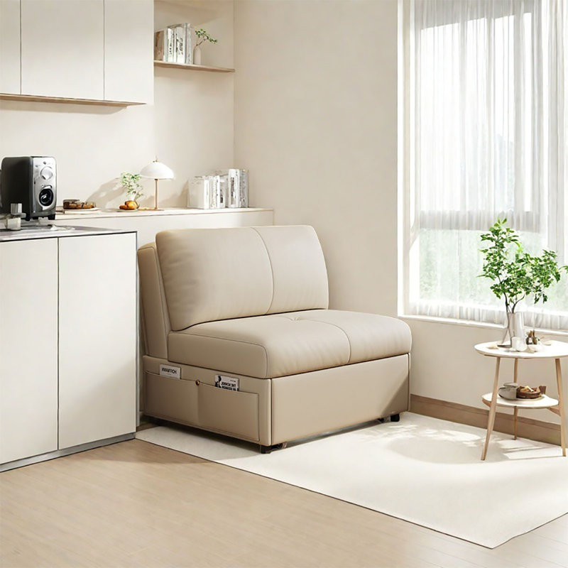 Canapé-lit en cuir crème moderne et minimaliste avec coussins Nappa, H 32,28 po x l 33,86 po x P 31,5 po