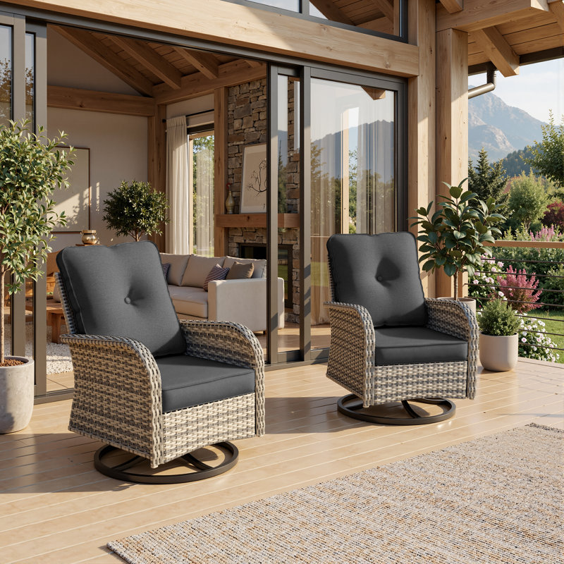 4-Piece Outdoor Wicker Swivel Rocking Chairs With Cushioned Seats, Black
