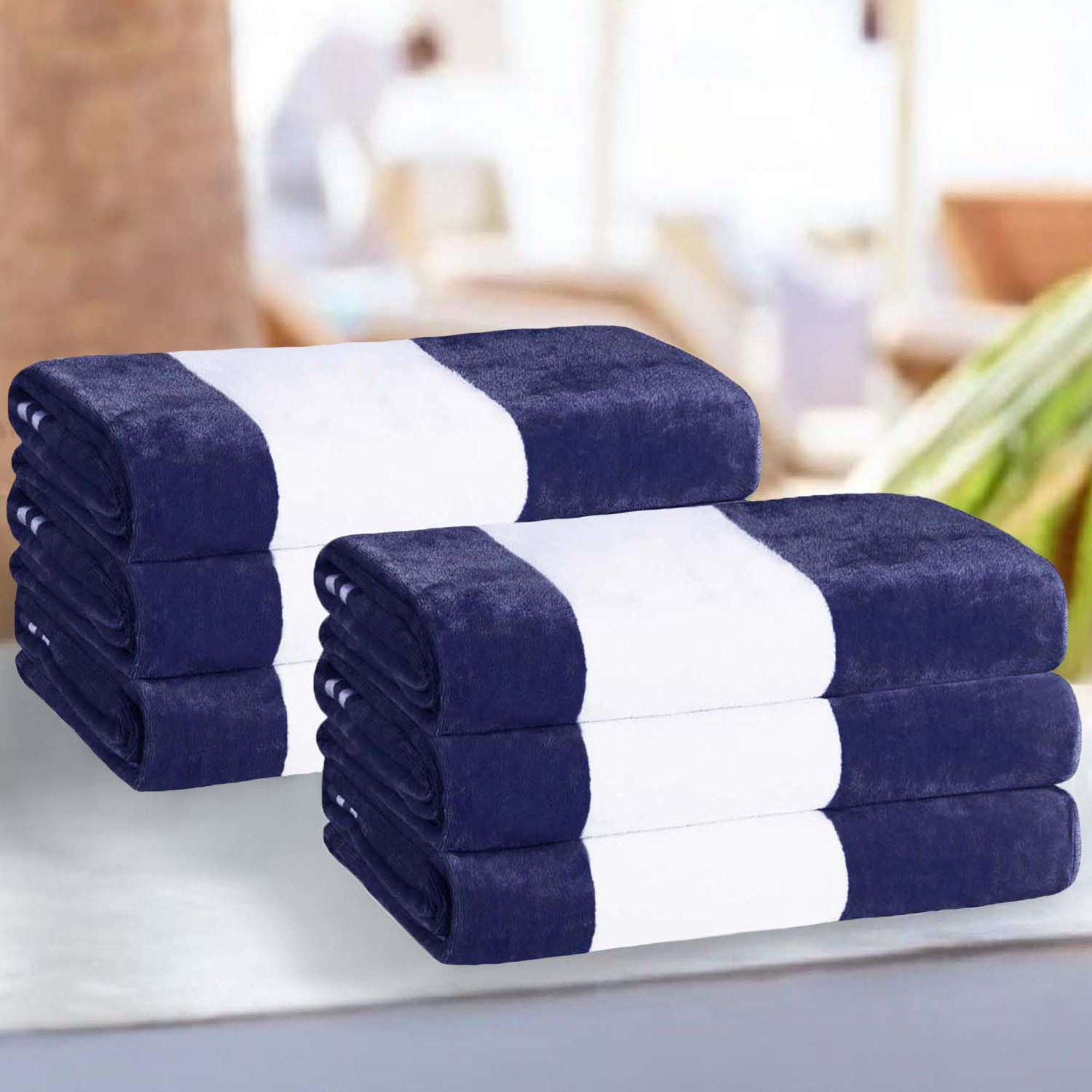 Calheta Cotton Oversized Cabana Stripe Beach Towels, 6, Blue