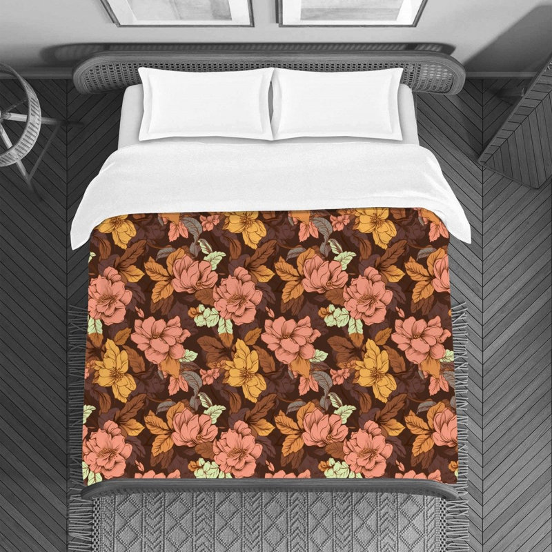 Machine Printed Duvet Cover, Twin Duvet Cover, Brown/Pink