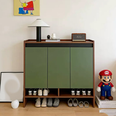 47.24" Mid-Century Brown-Green 3-Door Shoe Cabinet – Multi-Layer Storage with Enclosed Dust-Proof Doors