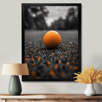 Monochrome Orange Grey Golf Ball I - Golf Wall Art Living Room