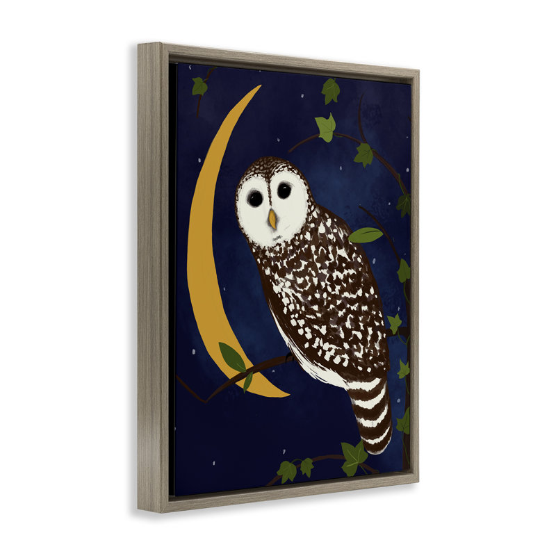  "Owl & Moon Forest", art mural par Michelle Ingari Designs, H 31 po x l 25 po, Cadre flottant orme Montalcino