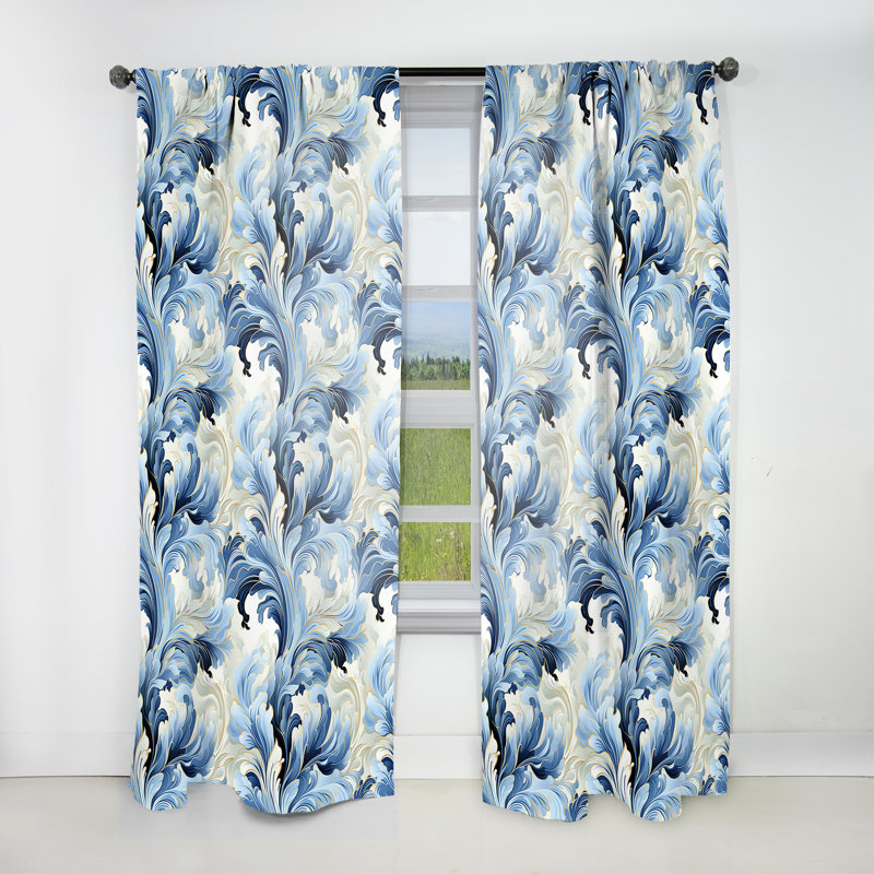 Blue And White Seaside Ikat Bliss II - Ikat Curtain - Velvet Room Darkening - 1 Panel, 52" W x 95" L