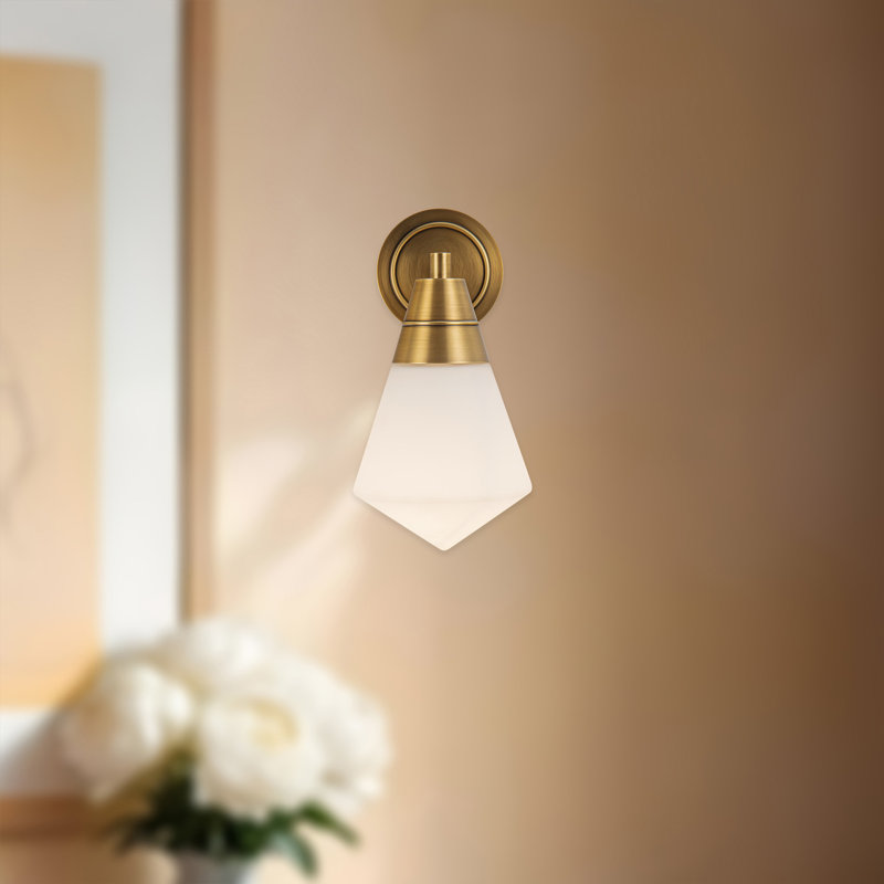 Willard Bath Sconce, Vintage Brass, Matte Opal