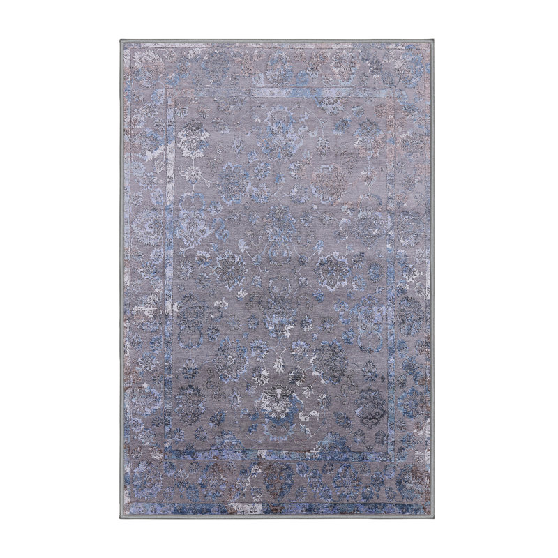 Tapis oriental gris / bleu Lenora, Rectangle 7 pi x 9 pi