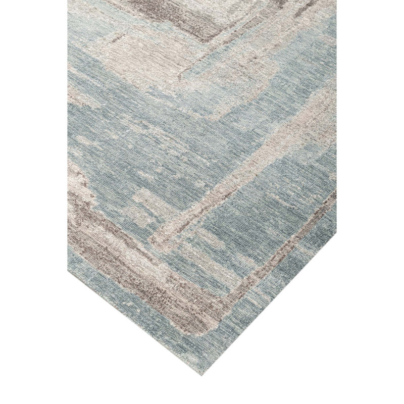 Hand Knotted Abstract Area Rug in Blue/Charcoal/Beige, Rectangle 5' x 8'