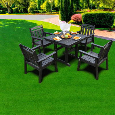 Durable Hdpe Patio Dining Set, Modern Black Design For Outdoor Spaces