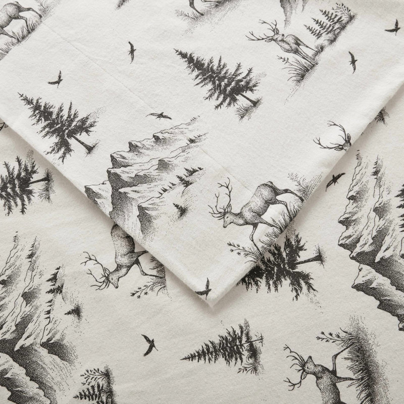 Drap-housse gris en cerf, 4 pièces en flanelle de coton à 100%, brossé des deux côtés pour plus de douceur, pour lit simple / double, convient aux matelas de 12 po, grand / très grand / très grand 14 po, comprend 1 housse, une plate et 2 taies d'oreiller,