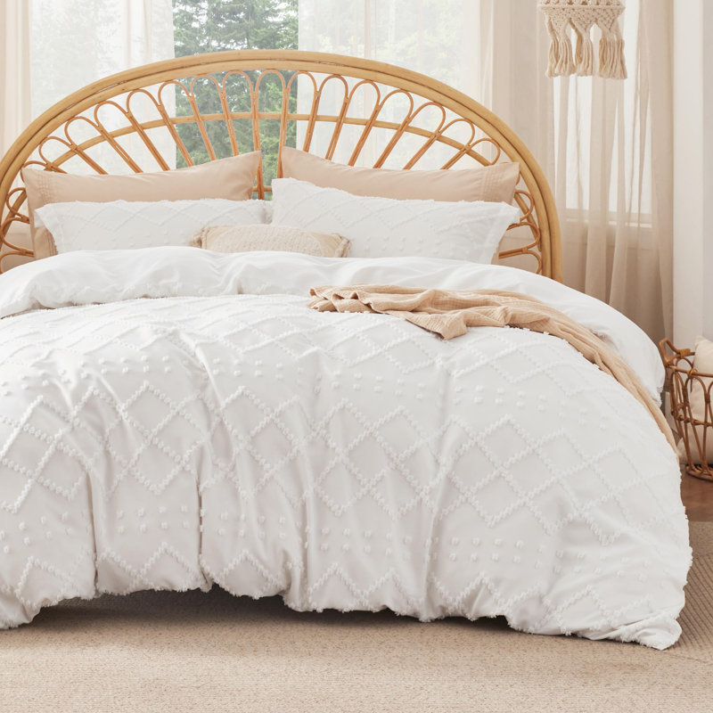 Housse de couette avec drap-housse Bedure Boho, Queen Duvet Cover, Blanc