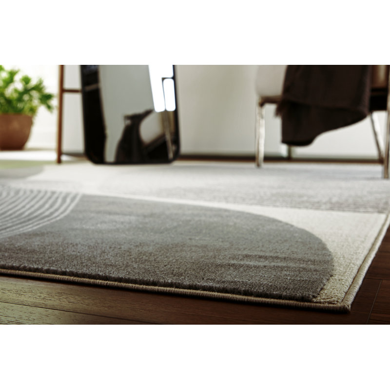 Gray and Ivory Abstract Reversible Rectangular 5' x 7' Rug