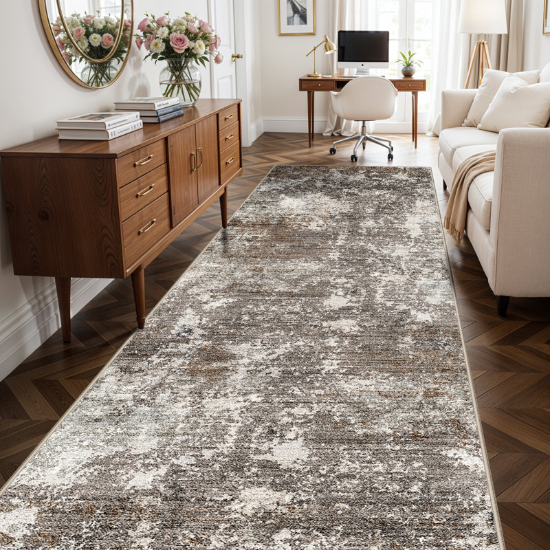 Long Hallway Rug – Non-Slip Washable Kitchen Floor Rug with Rubber Backing, Modern Low Pile Thin Wide Carpet for Bedroom, Entryway Indoor
