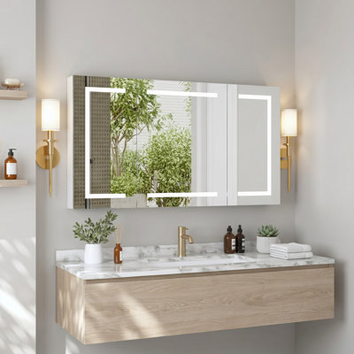 Armoire à pharmacie DEL pour la salle de bain avec miroir lumineux, 3 lumières à intensité variable, antibuée, fixation murale en aluminium, l 48 po x H 30 po