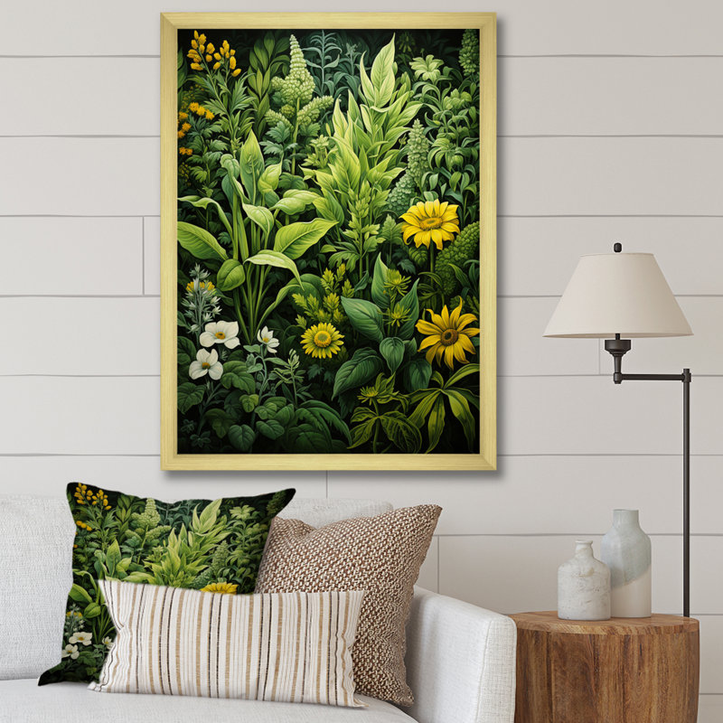 Cenaida Herbs Collage Harmony, reproduction d'art sur toile, H 32 po x l 24 po x P 1 po, Encadrement doré