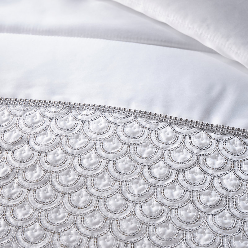 Deco Sequin Quilted Bedspread, White