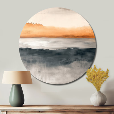 Orange And Black Coastal Soft Horizon - Minimalism Metal Wall Decor Round
