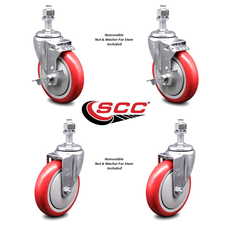 Polyurethane Wheel Swivel 12mm Threaded Stem Caster with Brake
