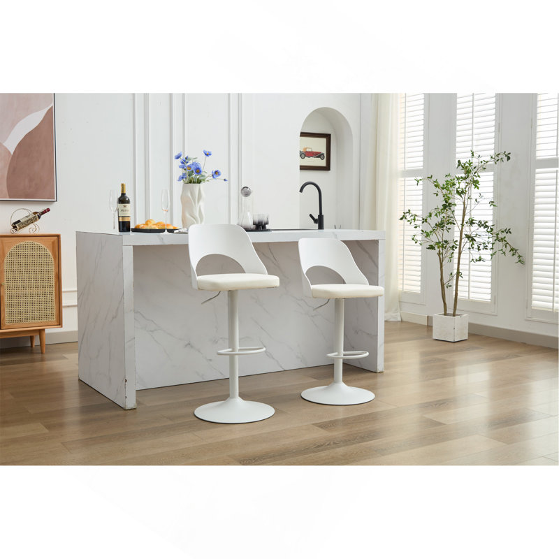 Ensemble de 2 tabourets de bar modernes en polyuréthane de hauteur comptoir, tabourets de bar réglables et pivotants avec dossier pour comptoir de bar et îlot de cuisine