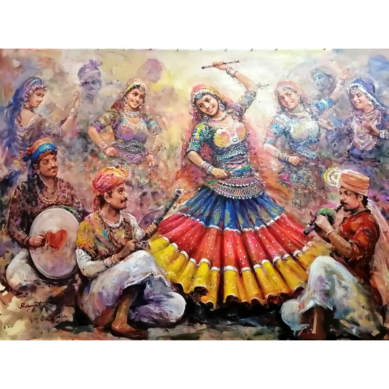 Célébration de femmes indiennes dansant sur le désert | Acrylique sur toile