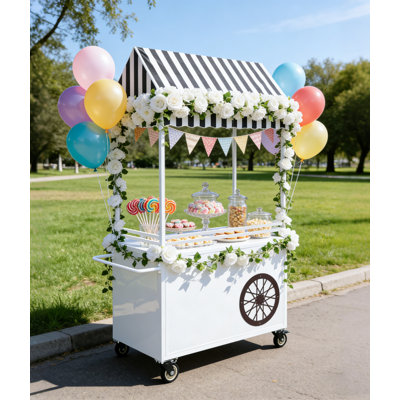 74.8"H Candy Cart Display Stand for Party, Dessert Cake Cart Stand with Wheels, Vintage Dessert Display Stand Decoration Cart for Party, Birthday, Wedding (WHITE/METAL)