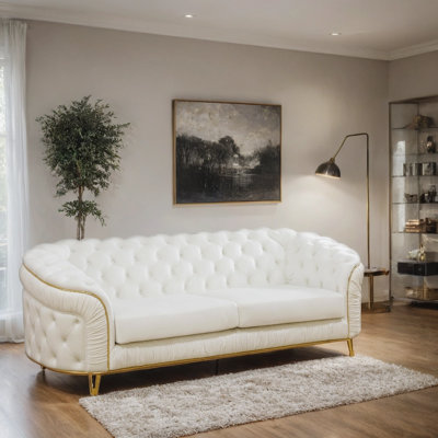 90" Velvet Tufted Chesterfield Loveseat With Gold Accents