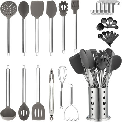 Kitchen Utensils Set,  38 Pieces Non-Stick Silicone Cooking Utensils Set, Spoon Spatula Set With Sturdy Stainless Steel Utensil Holder, Dishwasher Saf -  Toledo Bath & Kitchen, CJB0CSD5ZLCK